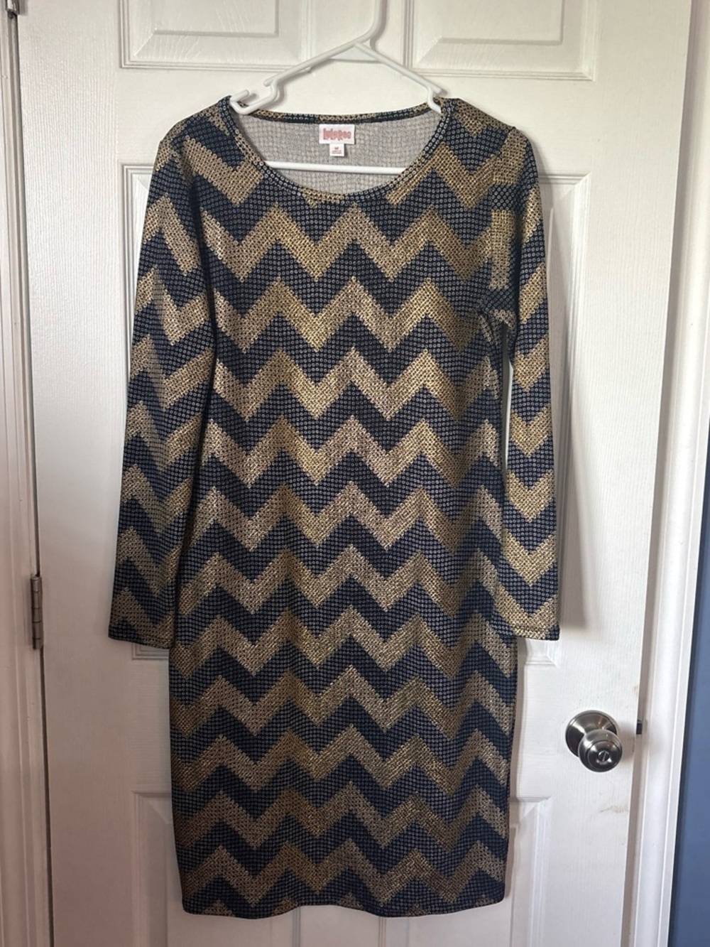 Metallic Chevron Knit Dress - Black & Gold
